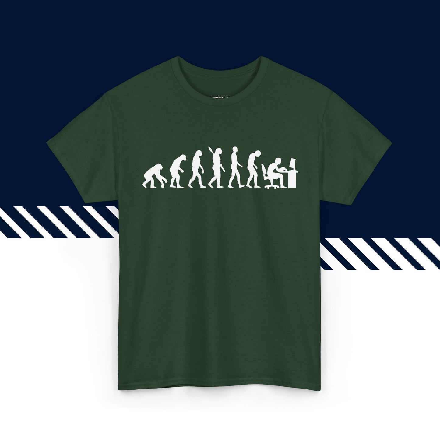 Tummanvihreä puuvillainen suomi paidat, Evoluutio-tekstipainatus, hauskat t-paidat, unisex-malli.