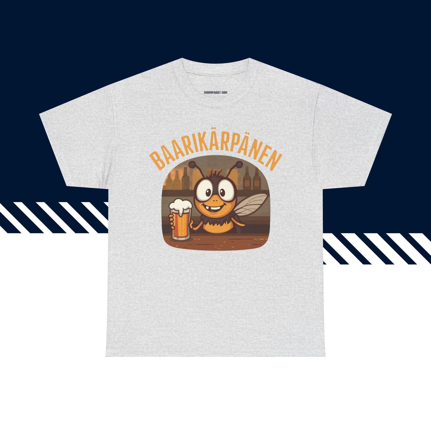 Harmaa t-paita, hauskat paidat, Baarikärpänen-tekstipainatus, rento malli, unisex.
