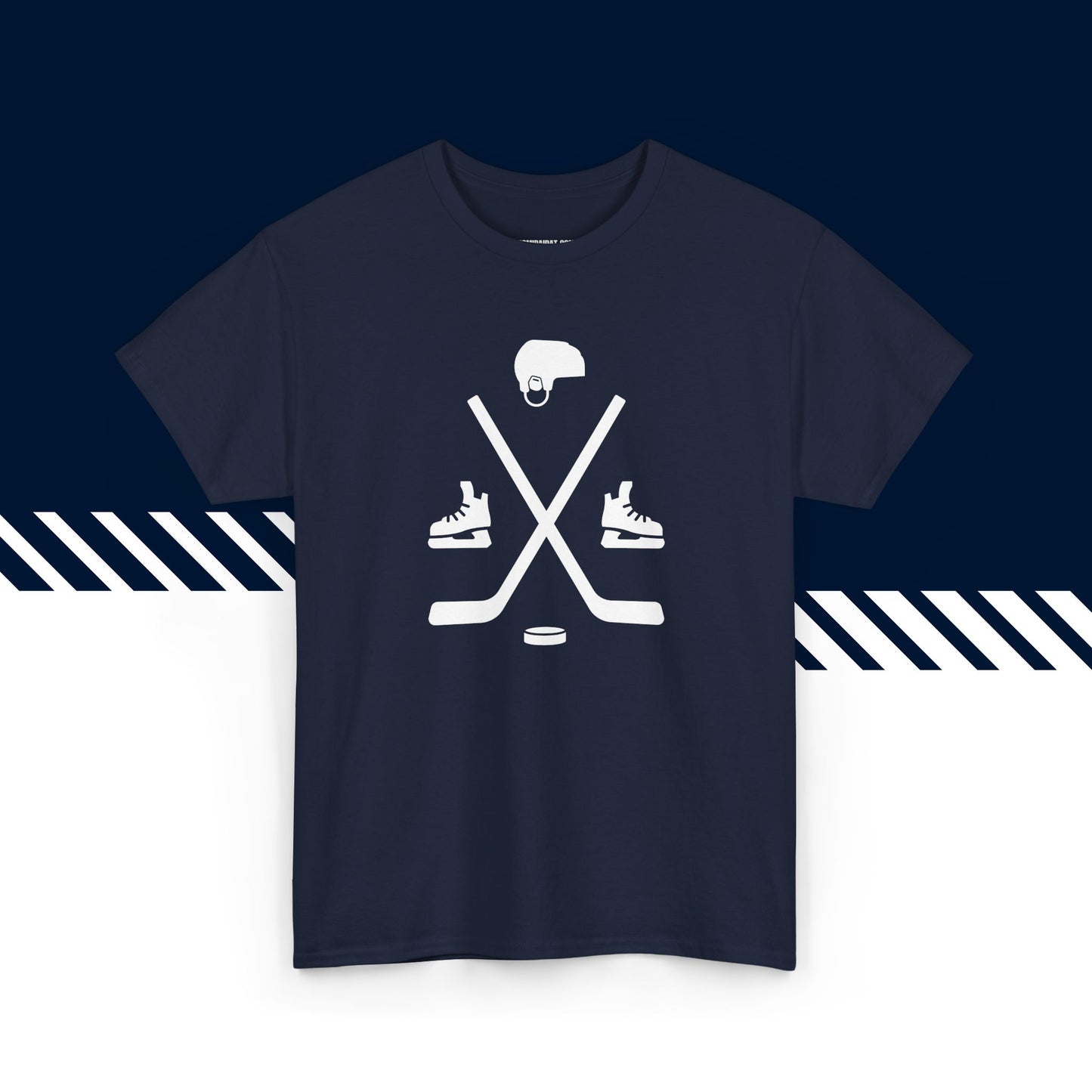 Tummansininen puuvillainen t-paita, hauskat printtipaidat, Lätkämafia-tekstipainatus, unisex-malli.