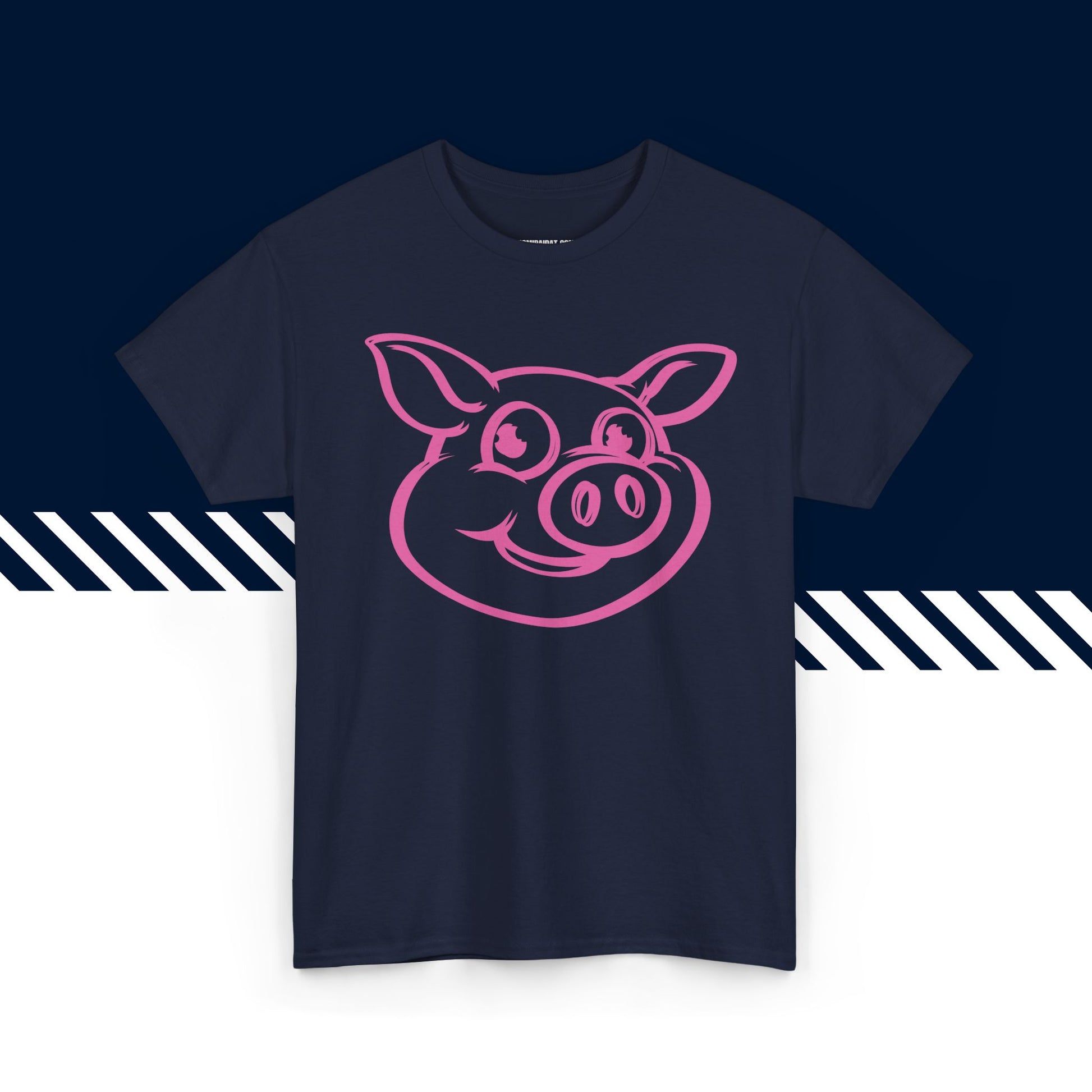 Tummansininen puuvillainen t-paita, hauskat teksti paidat, Possu-kuvio, unisex-malli.