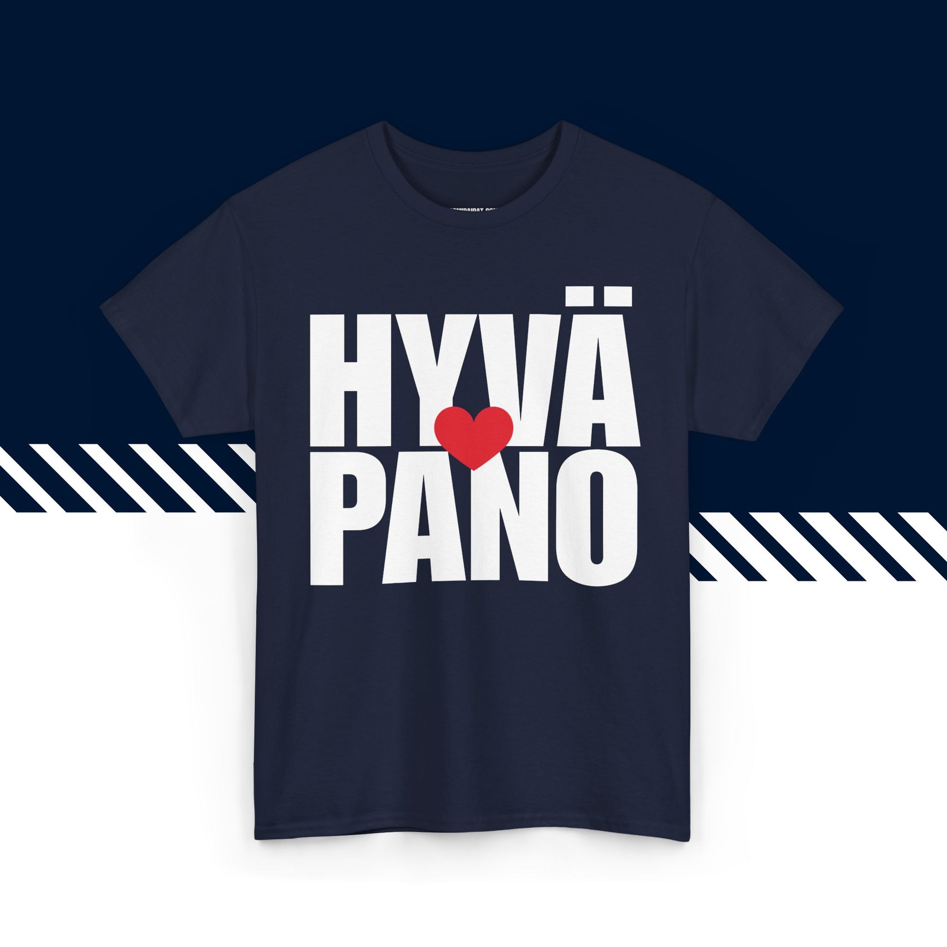 Tummansininen puuvillainen t-paita, hauskat teksti paidat, Hyvä pano -tekstipainatus, unisex-malli.
