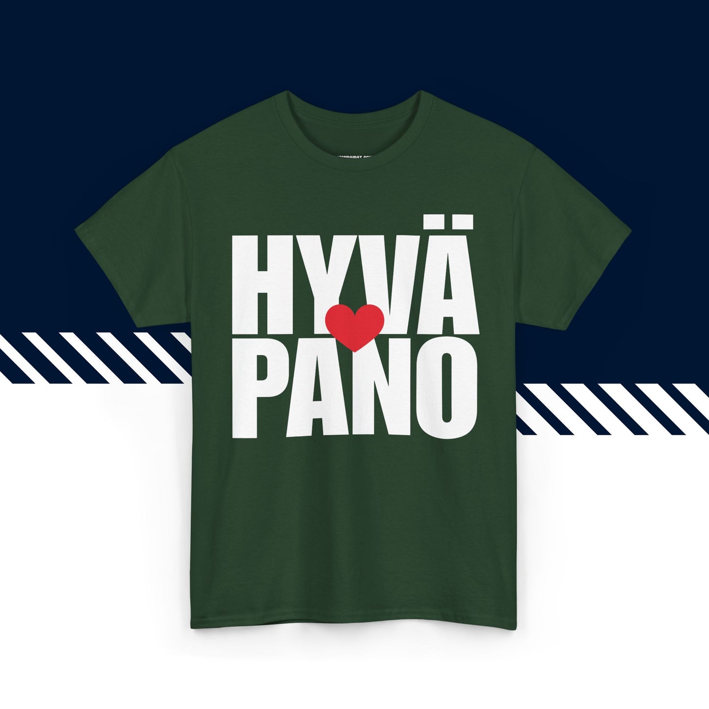 Tummanvihreä puuvillainen t-paita, hauskat printtipaidat, Hyvä pano -tekstipainatus, unisex-malli.