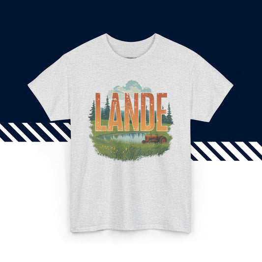 Harmaa t-paita, hauskat paidat, Lande-tekstipainatus, rento malli, unisex.
