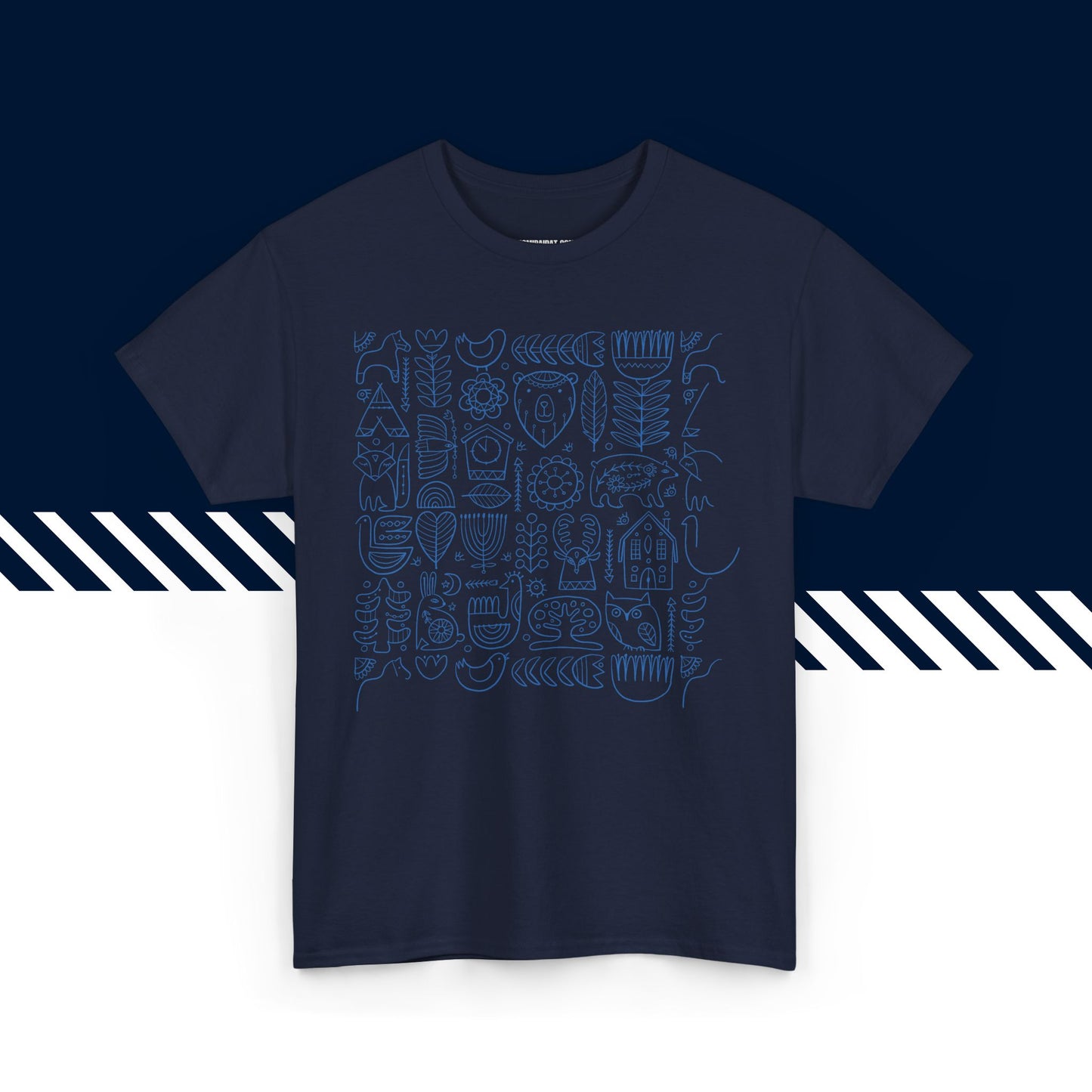 Tummansininen puuvillainen t-paita, hauskat teksti paidat, Suomi kuvio -kuvio, unisex-malli.