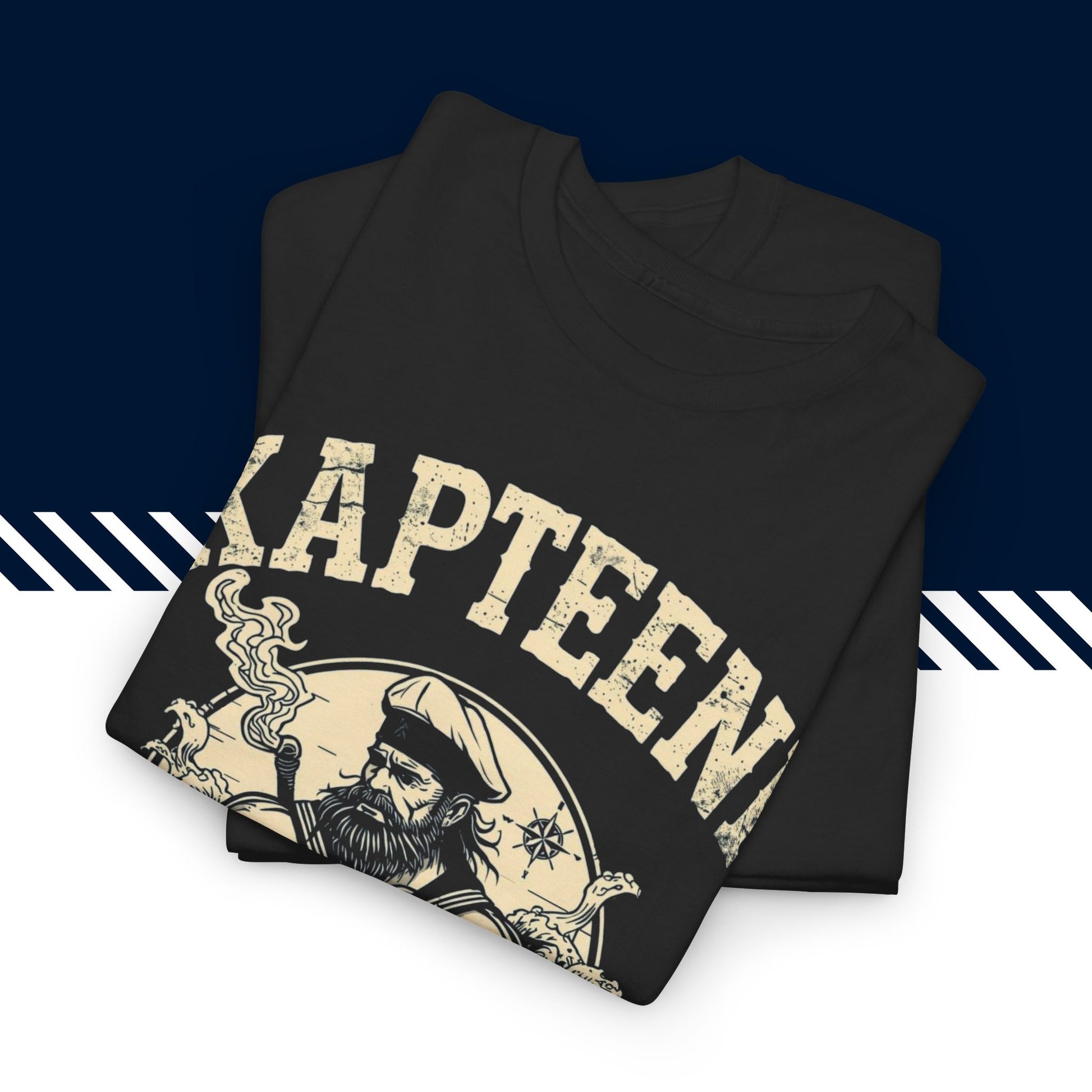 Musta puuvillainen hauskat paidat Kapteeni t-paita, taitettuna, 100% puuvilla, unisex.