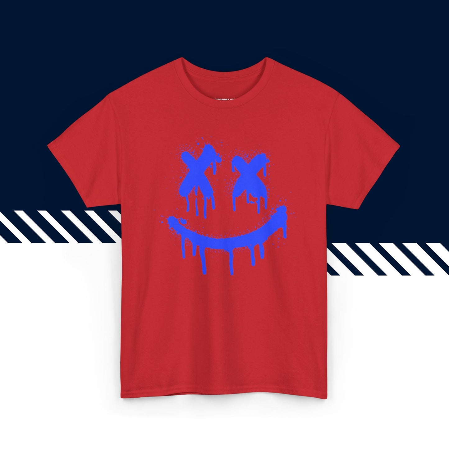 Punainen puuvillainen t-paita, hauskat teksti paidat, Spray Smiley -kuvio, unisex-malli.