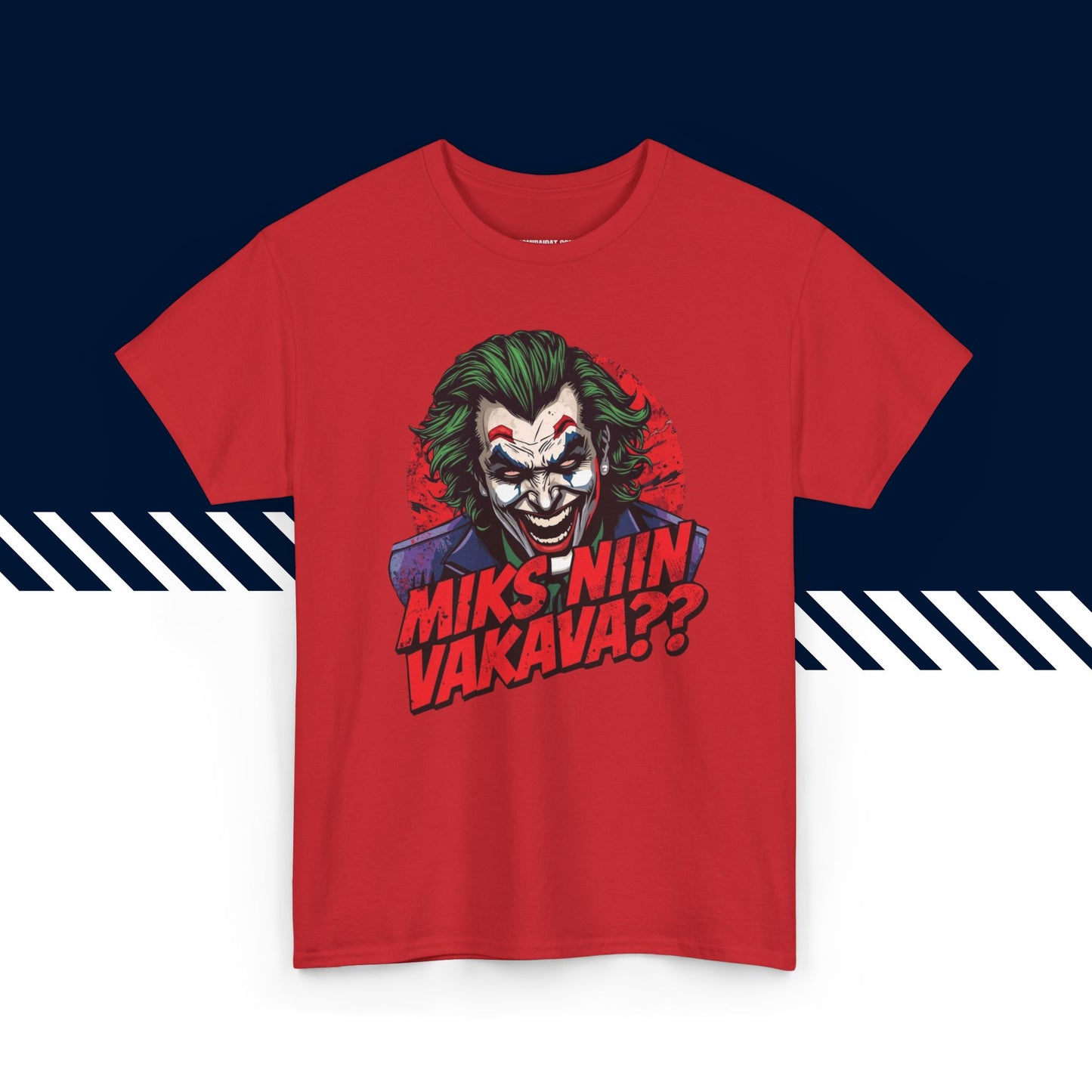 Punainen puuvillainen t-paita, hauskat paidat, Miks niin vakava -tekstipainatus, unisex-malli.