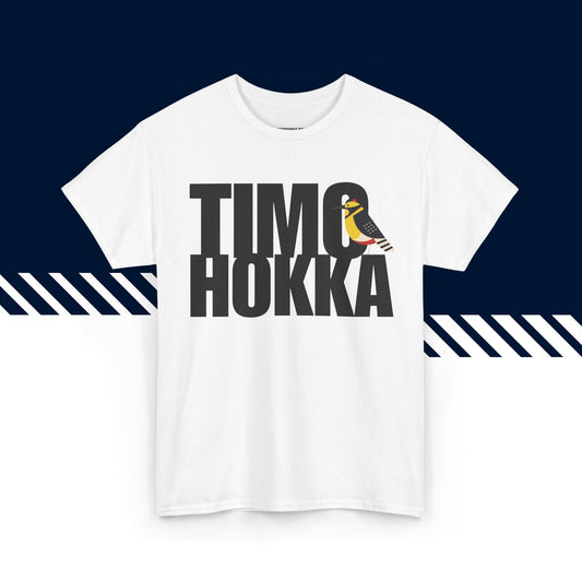 Valkoinen 100% puuvillainen suomi paita, Timo Hokka -tekstipainatus, hauskat t-paidat, unisex.