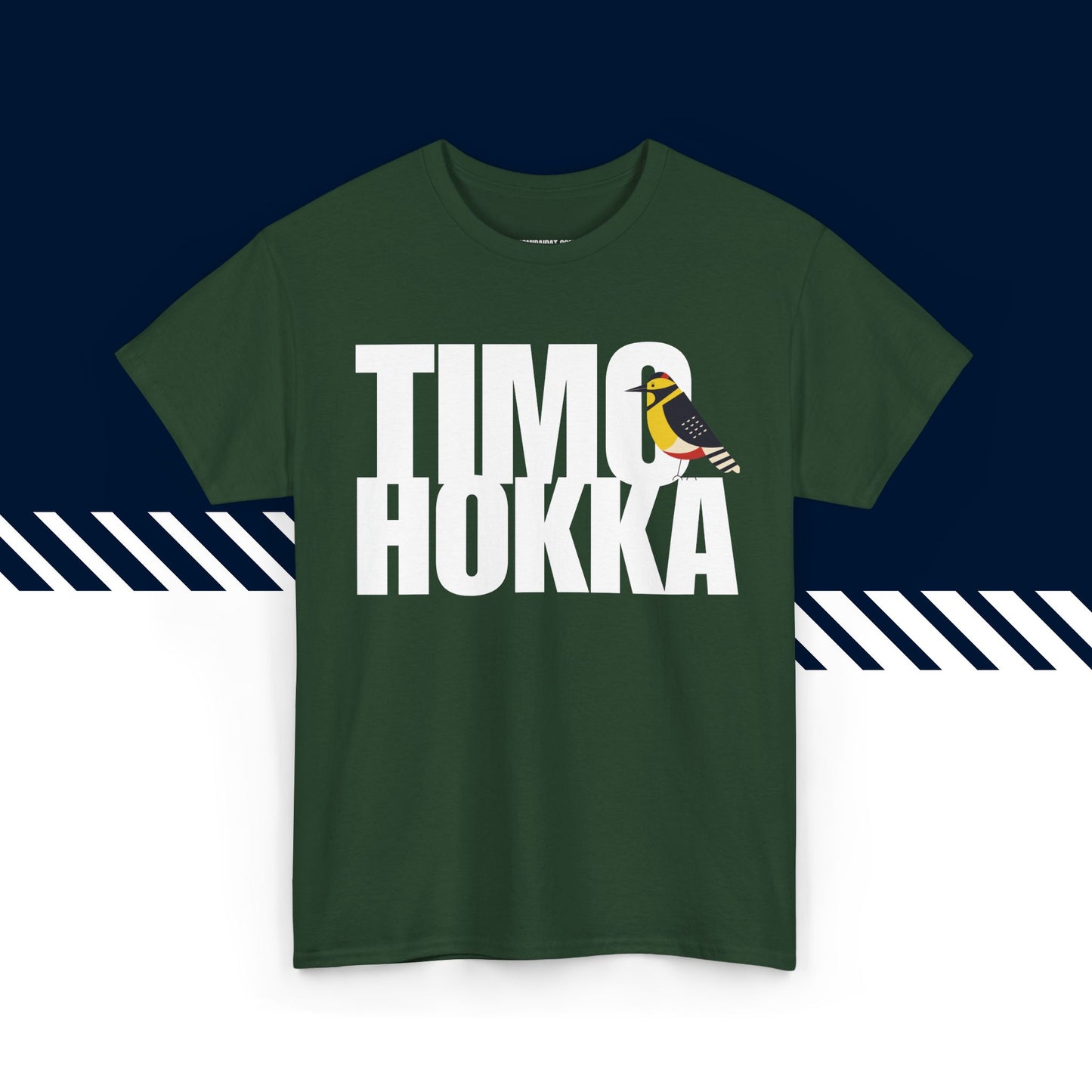 Tummanvihreä puuvillainen suomi paidat, Timo Hokka -tekstipainatus, hauskat t-paidat, unisex.