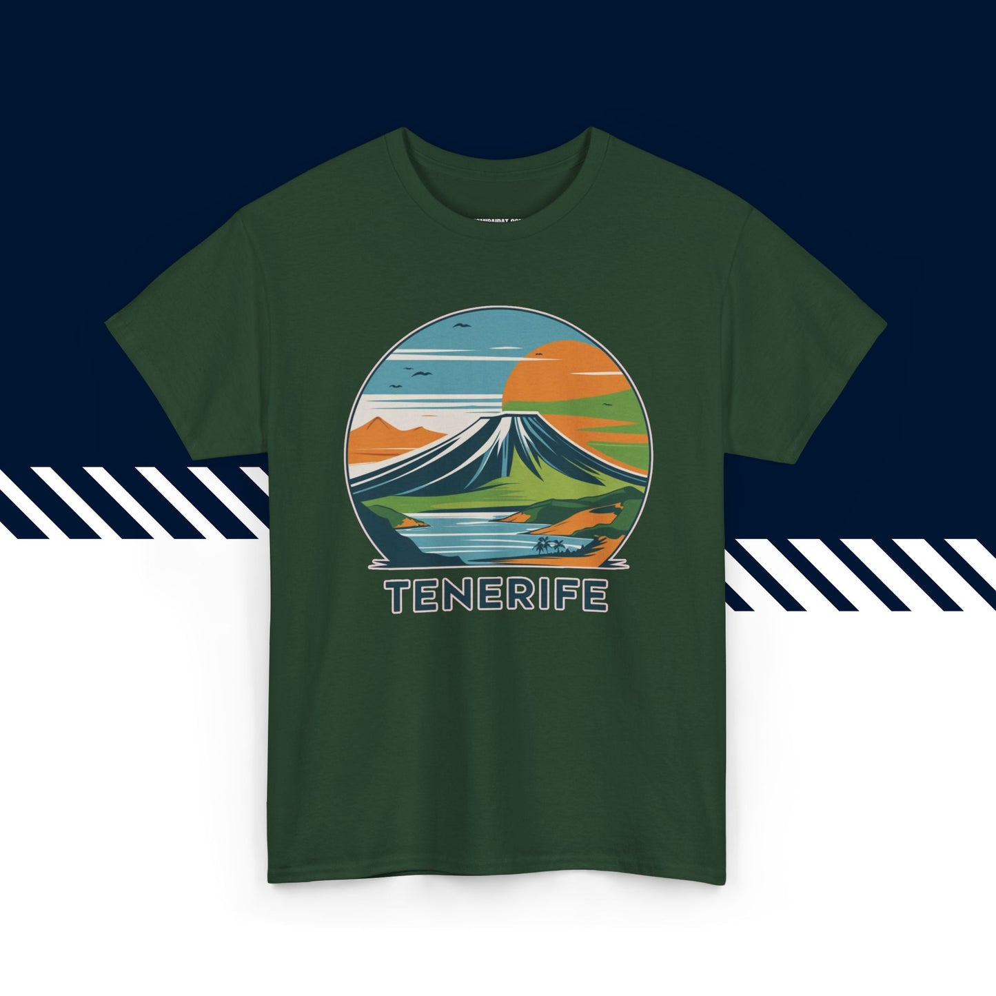 Tummanvihreä puuvillainen t-paita, hauskat teksti paidat, Tenerife-tekstipainatus, unisex-malli.