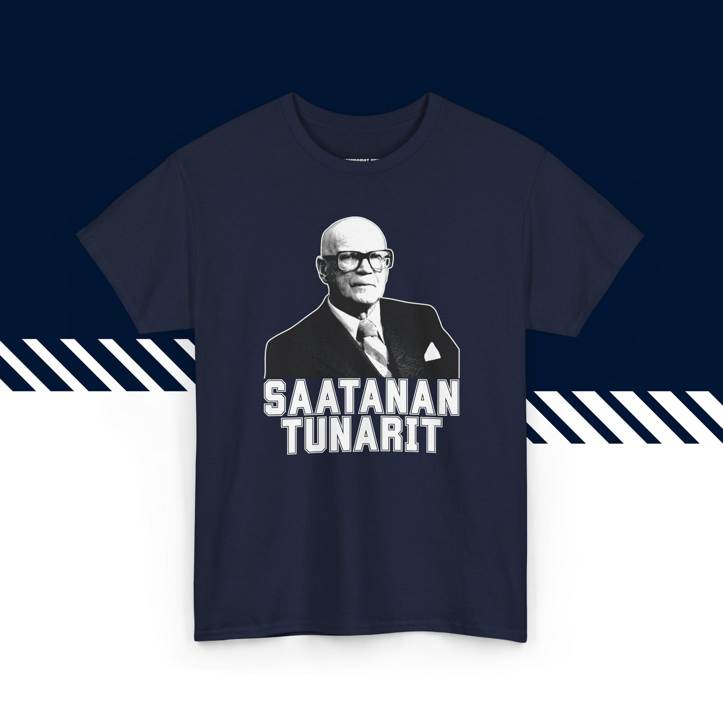 Tummansininen 100% puuvillainen suomi paidat, Saatanan tunarit -tekstipainatus, rento malli.