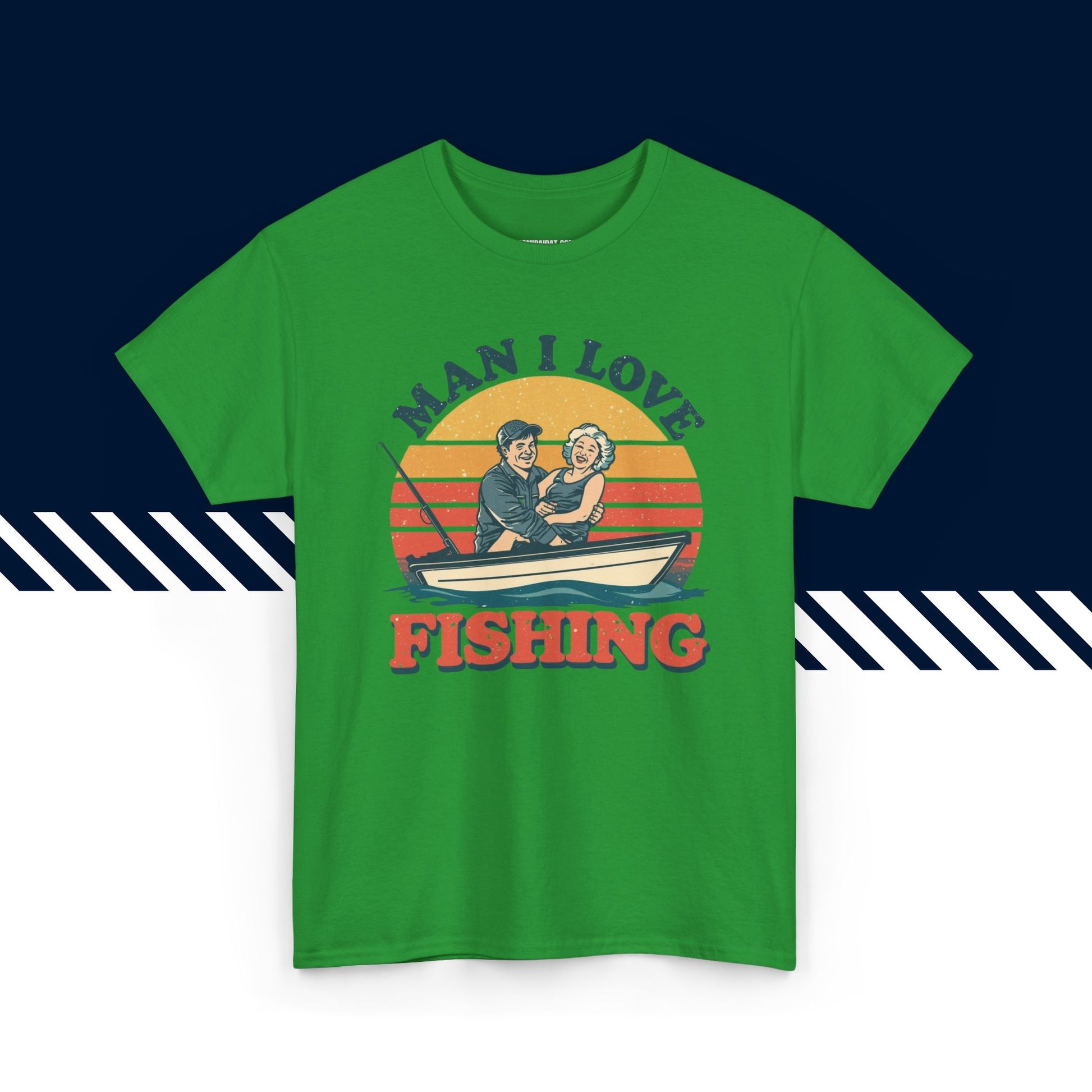 Vihreä 100% puuvillainen suomi paidat, Man I Love Fishing -teksti ja kuvio, rento malli.