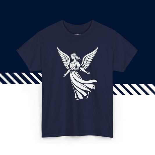 Tummansininen 100% puuvillainen t-paita, hauskat paidat, Enkeli-tekstipainatus, unisex-malli.
