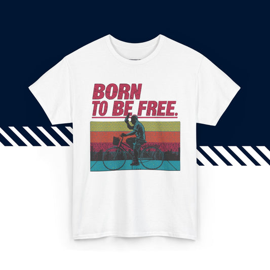 Valkoinen puuvillainen t-paita, hauskat paidat, suomipaidat.comin Born to be free -tekstipainatus, unisex.