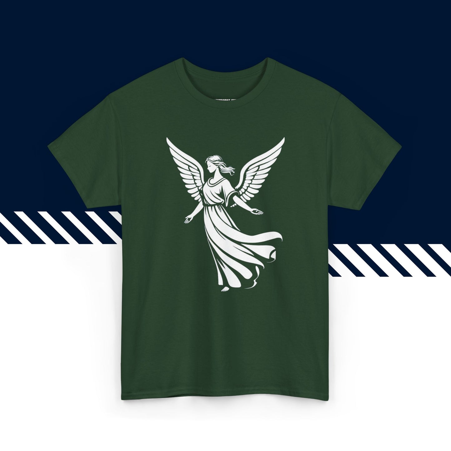Tummanvihreä 100% puuvillainen t-paita, hauskat paidat, Enkeli-tekstipainatus, unisex-malli.
