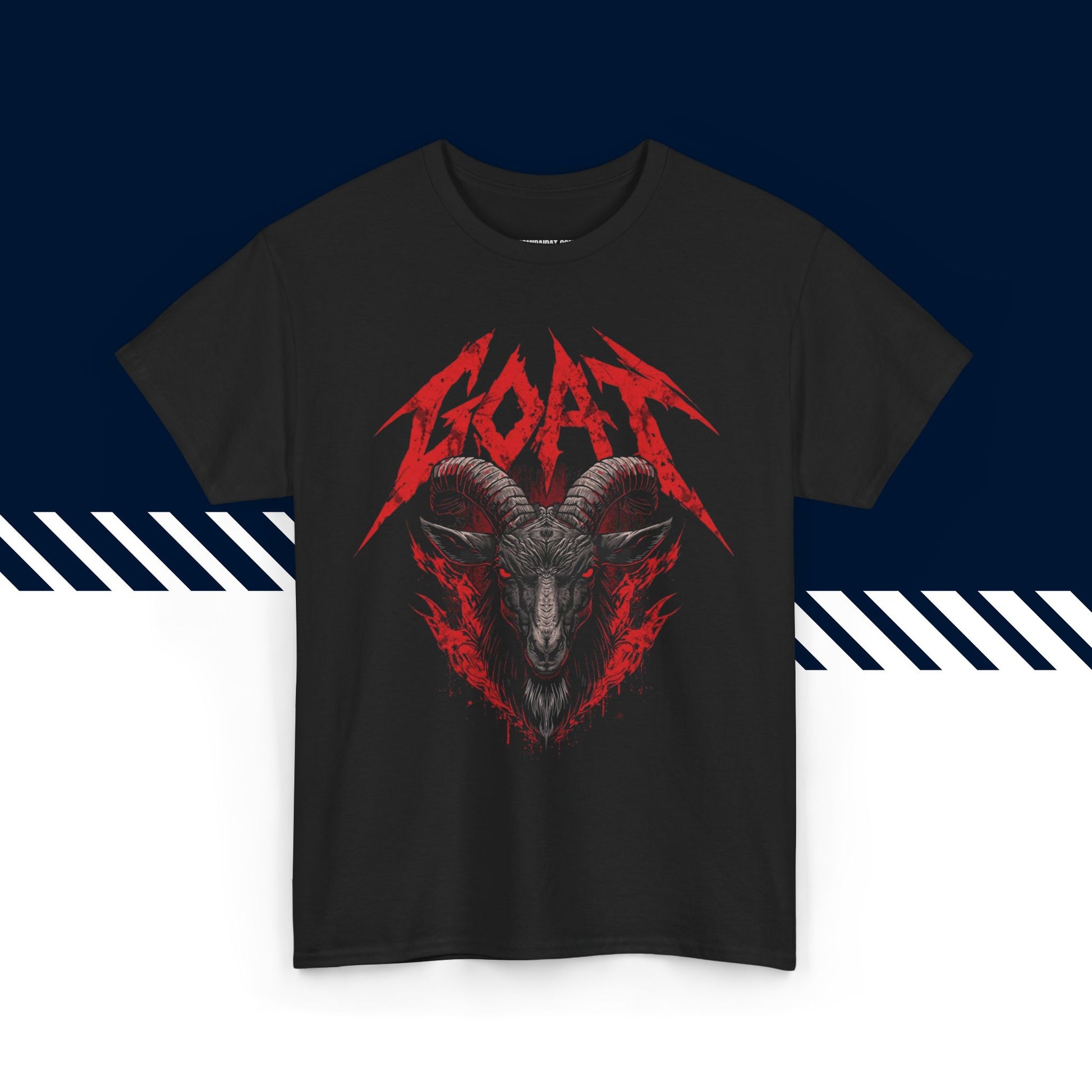 Musta puuvillainen t-paita, hauskat paidat, suomipaidat.comin GOAT-tekstipainatus, unisex-malli.