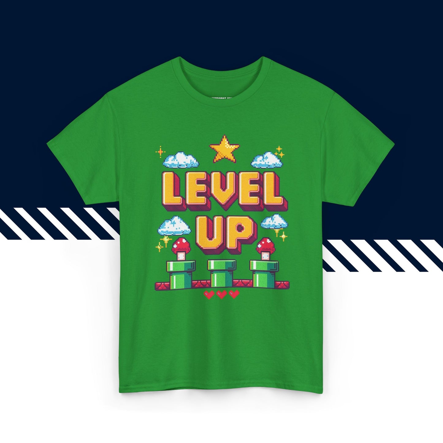 Vihreä 100% puuvillainen t-paita, hauskat paidat, Level Up -tekstipainatus, rento malli.