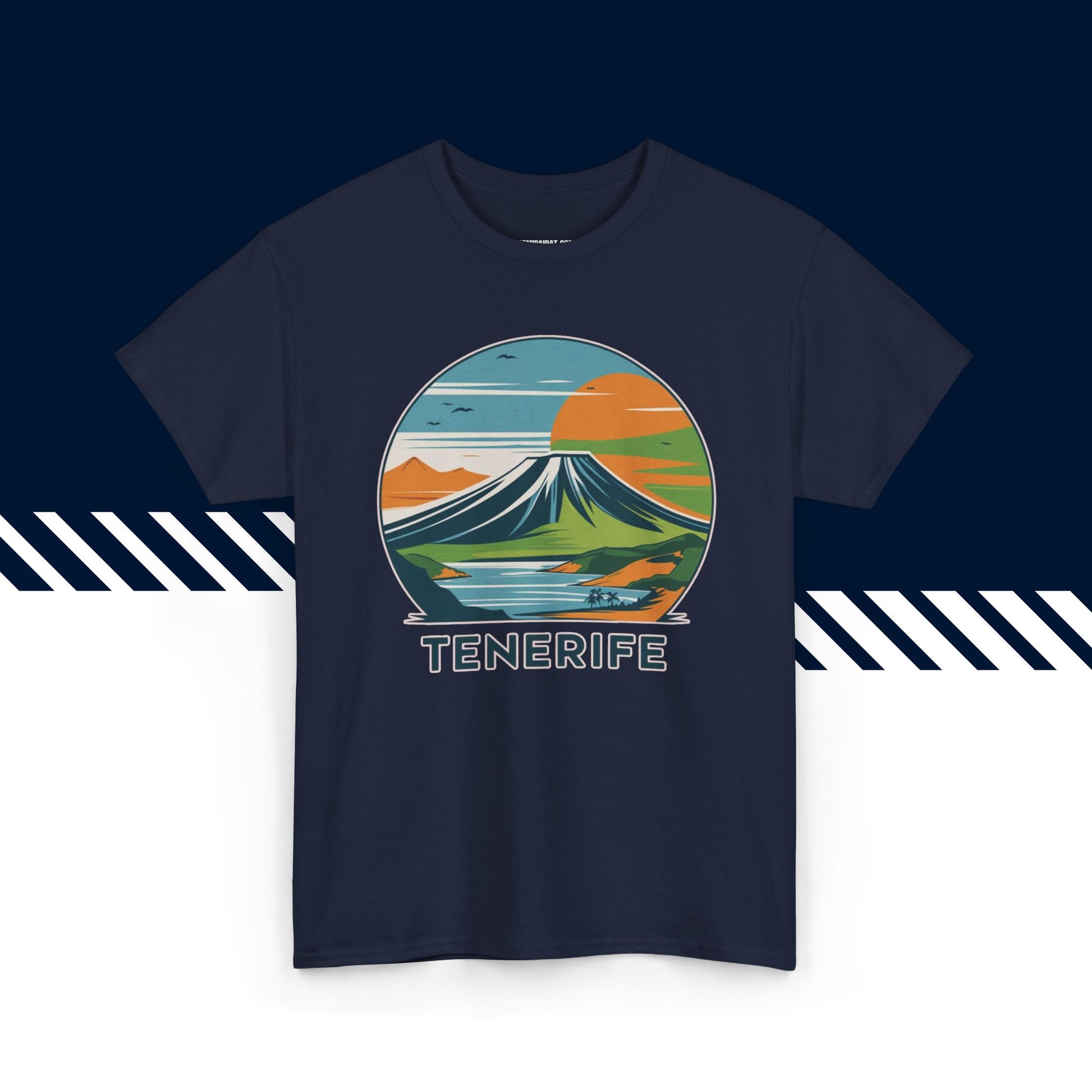 Tummansininen 100% puuvillainen suomi paidat, Tenerife-tekstipainatus, rento malli.
