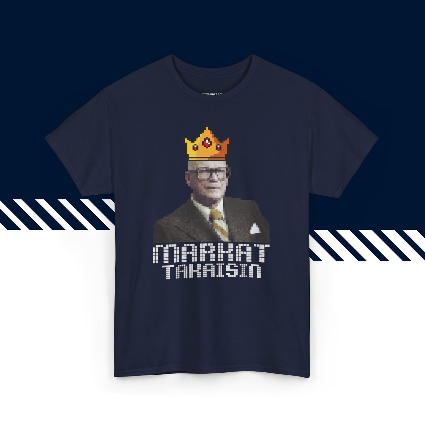 Tummansininen 100% puuvillainen suomi paidat, Pikselikekkonen-tekstipainatus, rento malli.