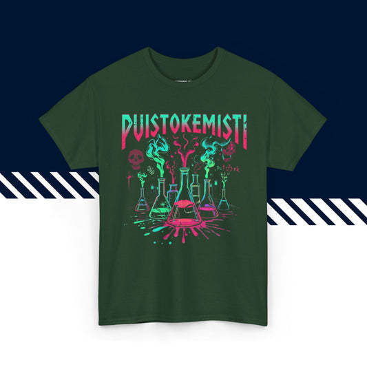 Tummanvihreä 100% puuvillainen t-paita, hauskat paidat, Puistokemisti-tekstipainatus, unisex.