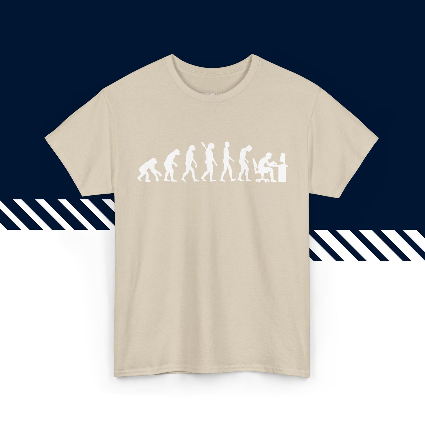 Beige 100% puuvillainen t-paita, miesten hauskat paidat, Evoluutio-kuva, rento malli.