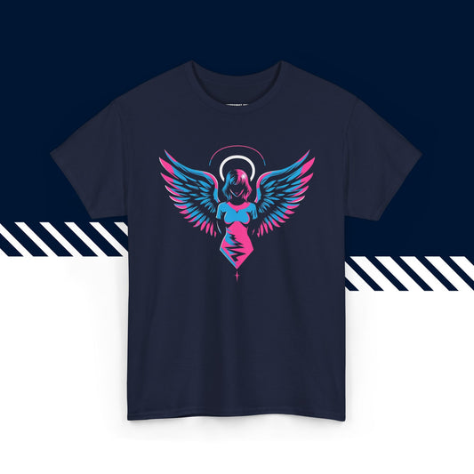 Tummansininen 100% puuvillainen t-paita, hauskat paidat, värikäs Enkeli-tekstipainatus, unisex.