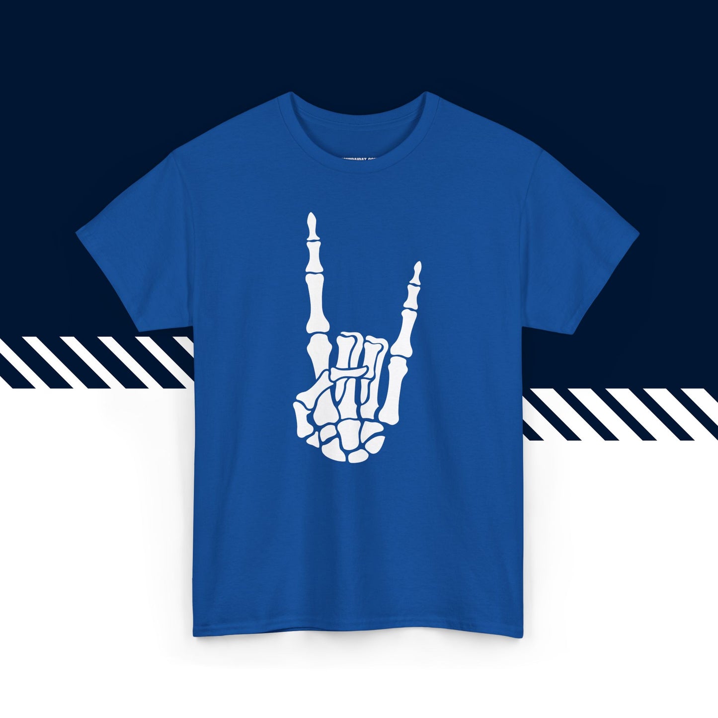 Sininen 100% puuvillainen suomi paidat, Rock On -tekstipainatus, rento malli.