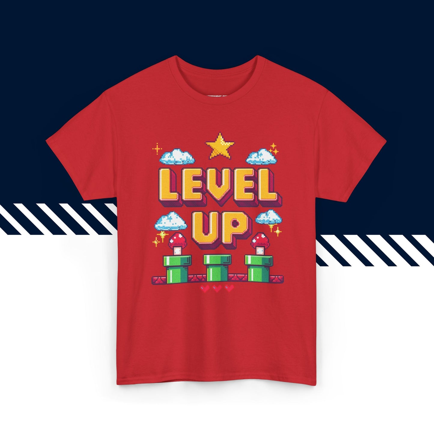 Punainen 100% puuvillainen t-paita, hauskat paidat, Level Up -tekstipainatus, rento malli.