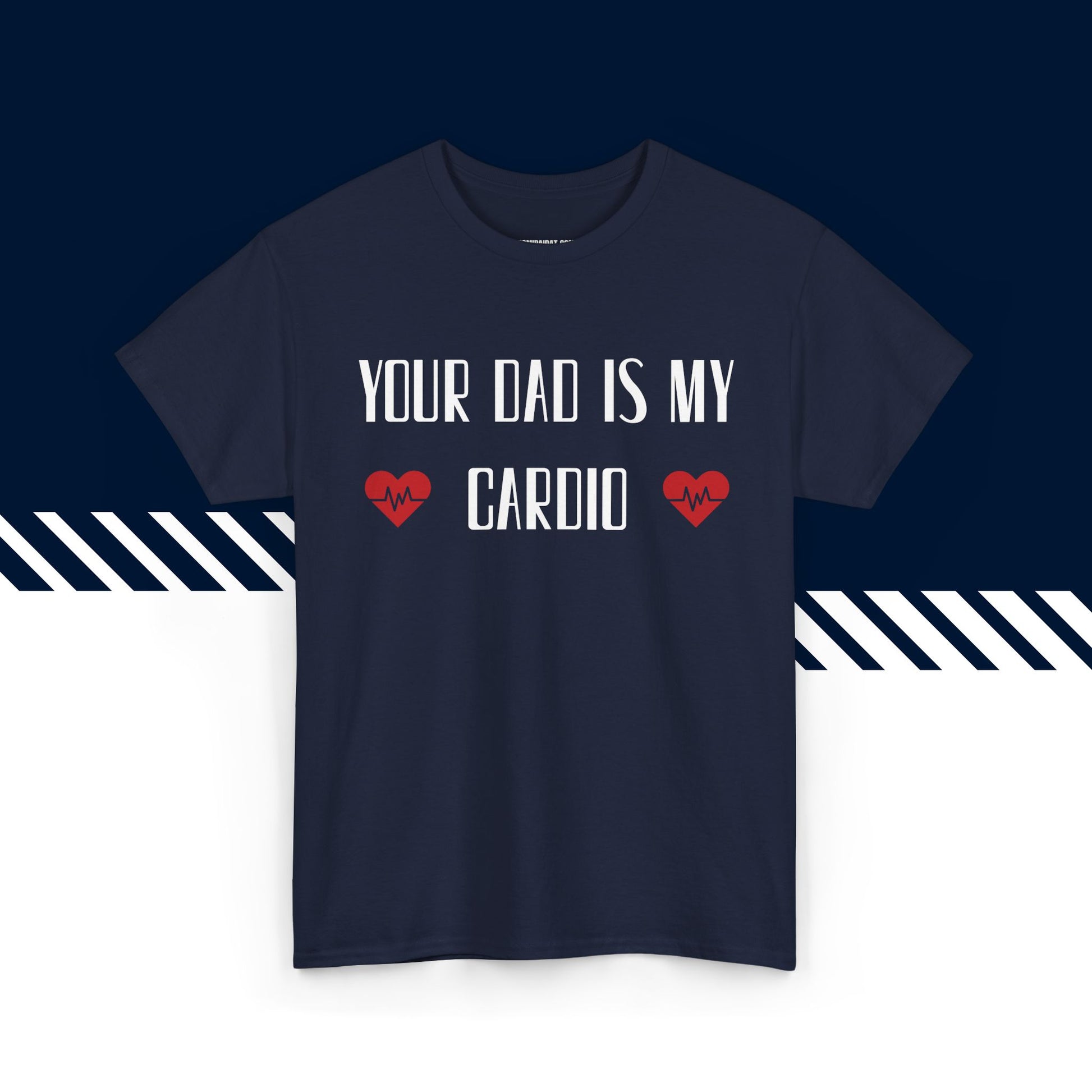Tummansininen puuvillainen t-paita, hauskat teksti paidat, Your Dad -tekstipainatus, unisex-malli.
