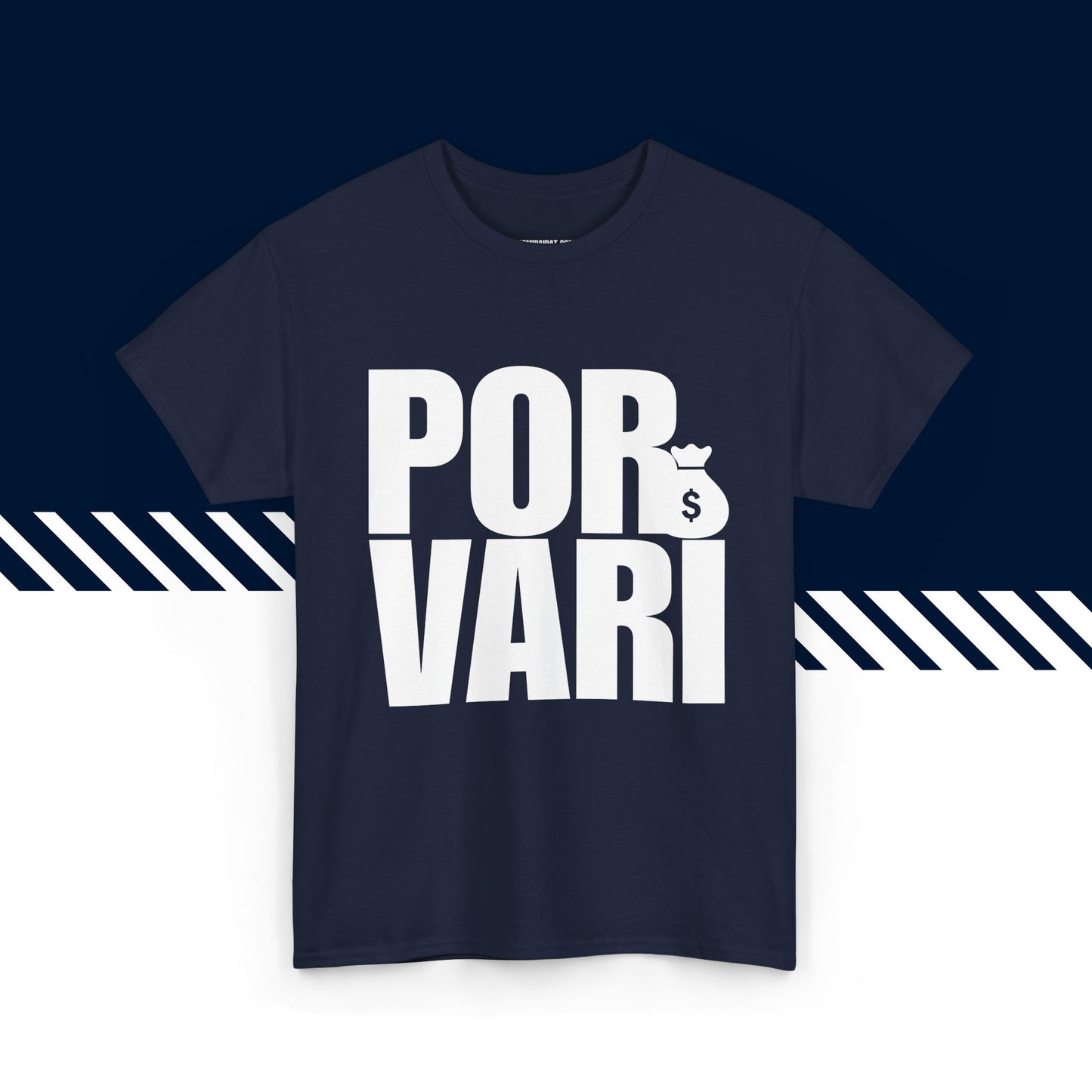 Tummansininen puuvillainen t-paita, hauskat printtipaidat, Porvari-tekstipainatus, unisex-malli.