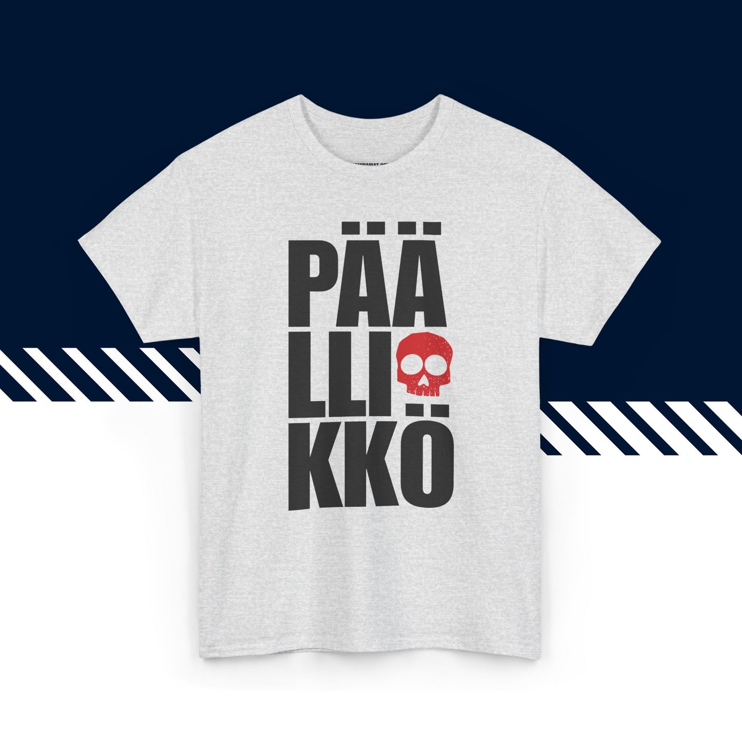 Harmaa hauska paita, Päällikkö-tekstipainatus, rento malli, suomi t-paidat.