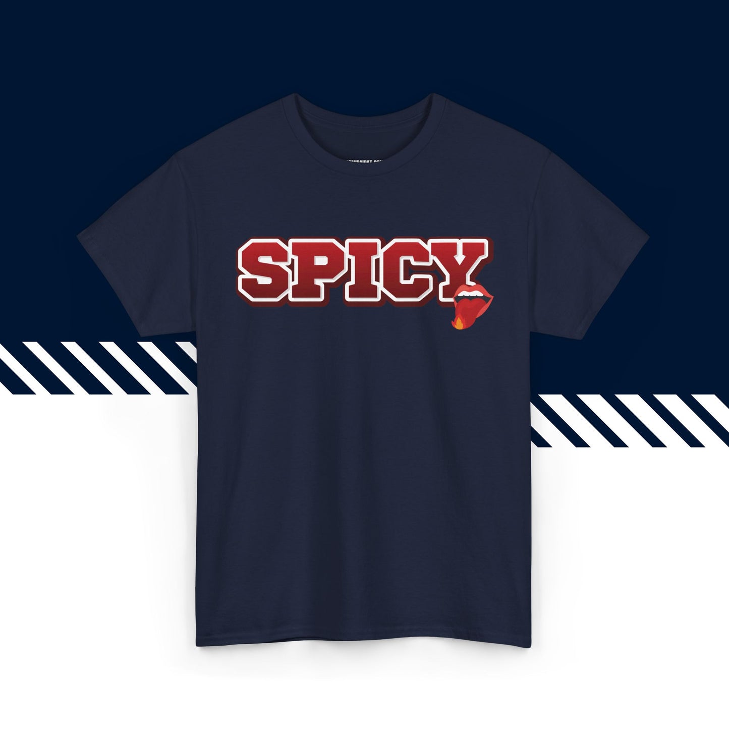 Tummansininen puuvillainen t-paita, hauskat teksti paidat, Spicy-tekstipainatus, unisex-malli.