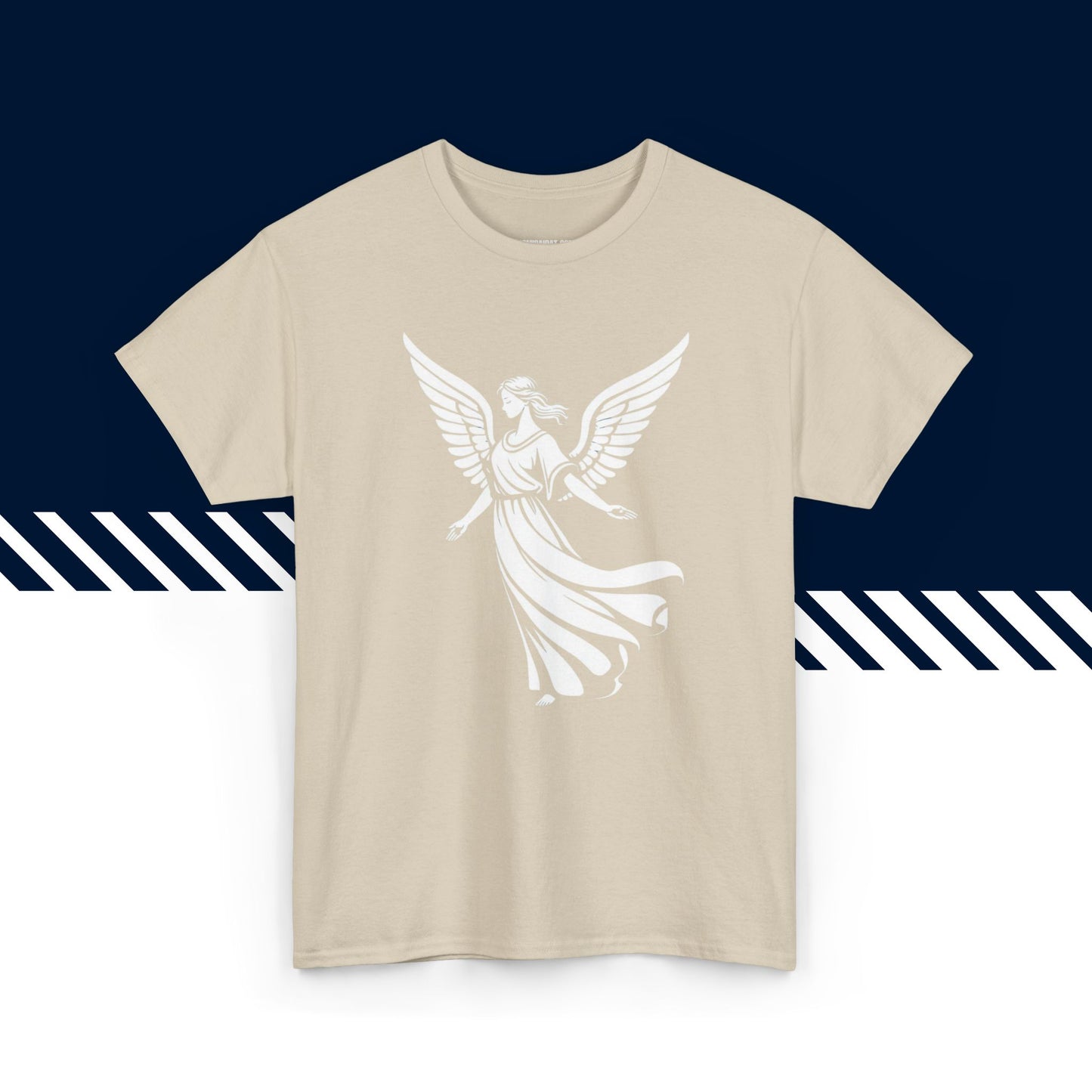 Beige puuvillainen t-paita, hauskat paidat, Enkeli-tekstipainatus, rento malli.