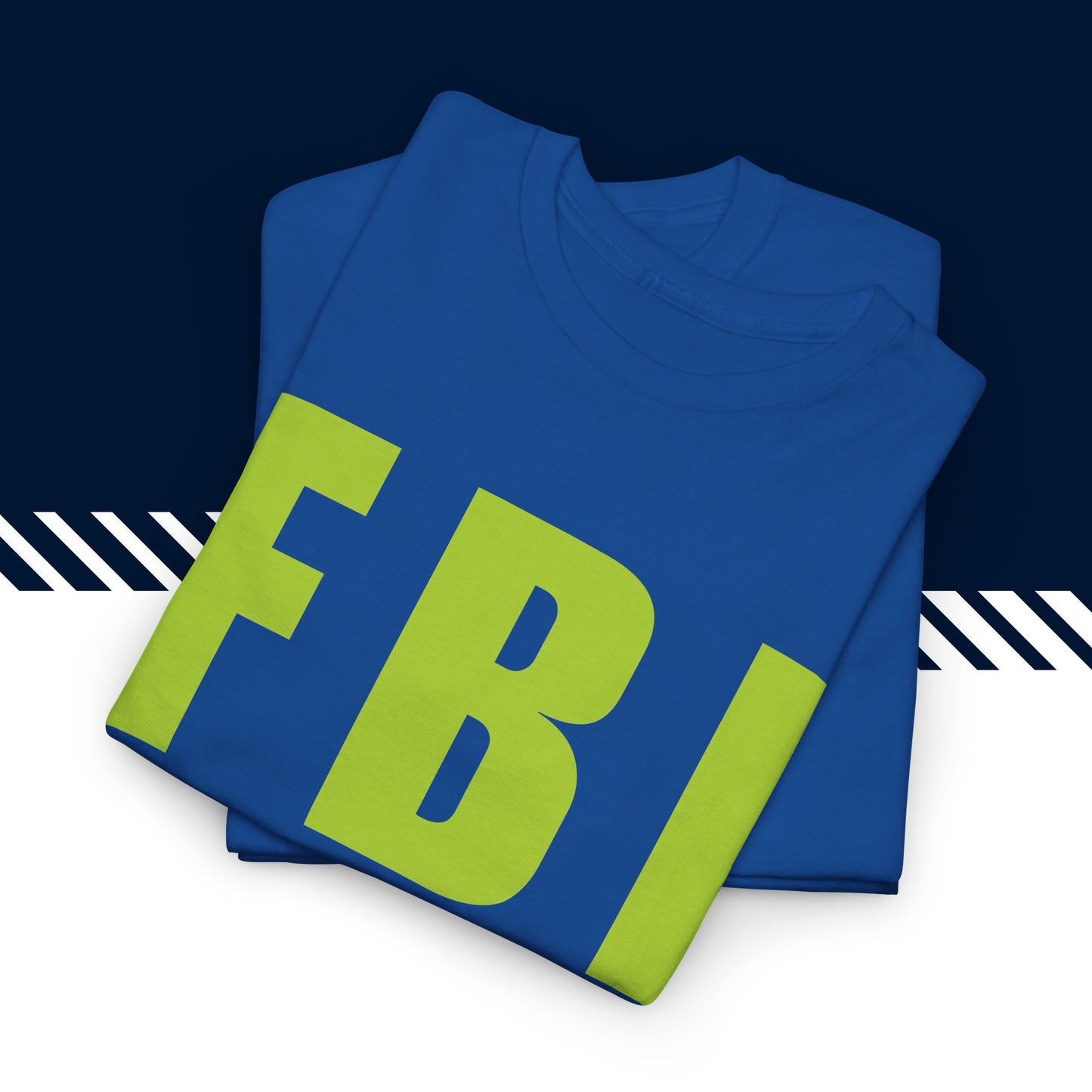 Sininen puuvillainen t paidat hauskat tekstit, FBI t-paita, taitettuna, 100% puuvilla.