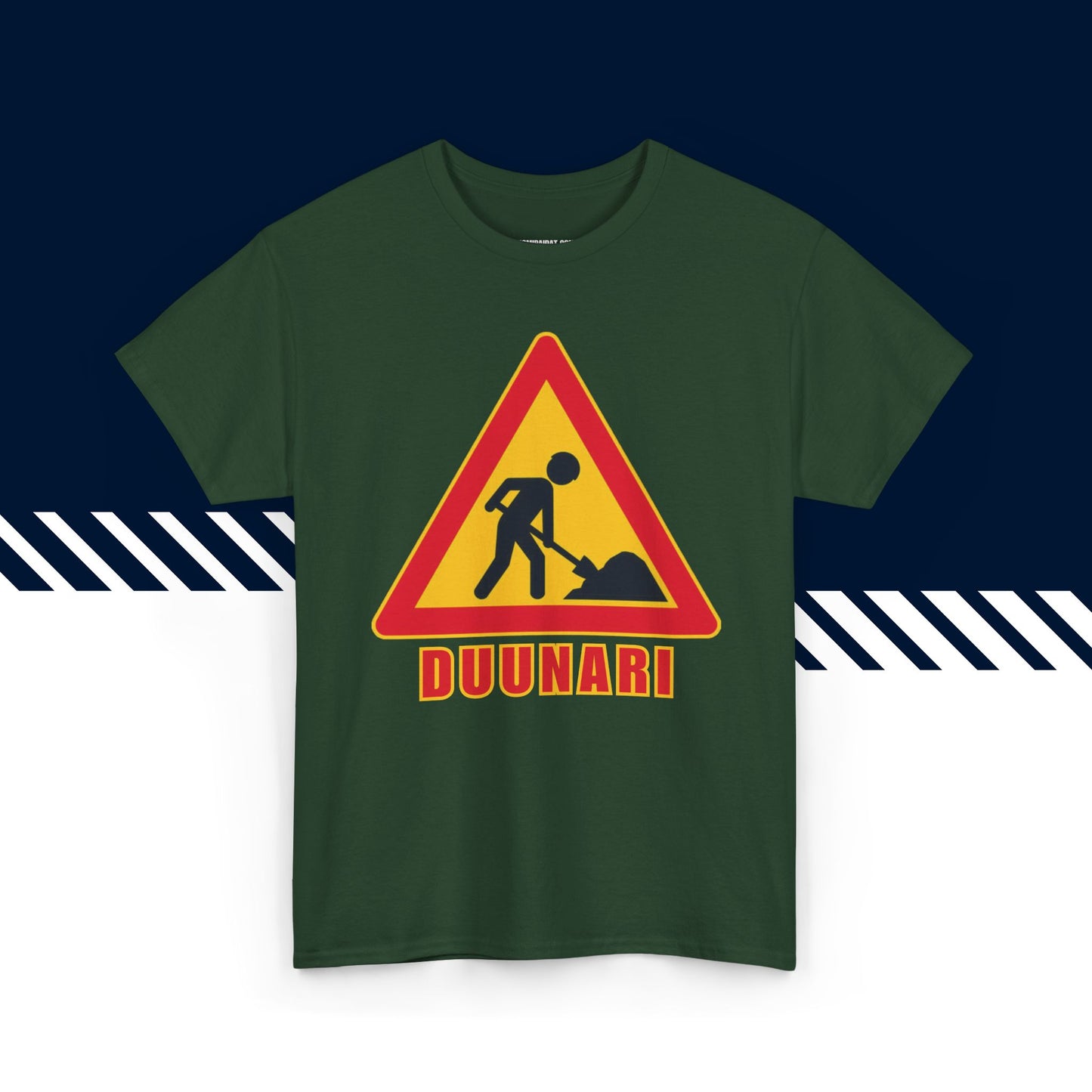 Tummanvihreä puuvillainen t-paita, hauskat printtipaidat, Duunari-tekstipainatus, unisex-malli.