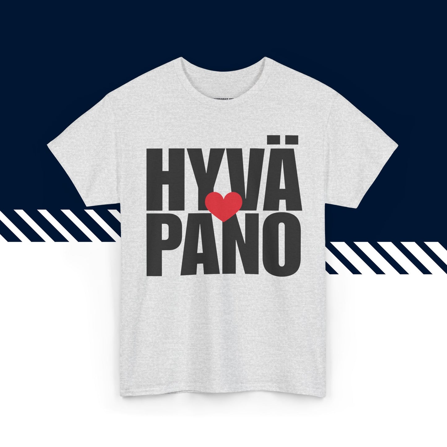 Harmaa hauska paita, Hyvä pano -tekstipainatus, rento malli, suomi t-paidat.