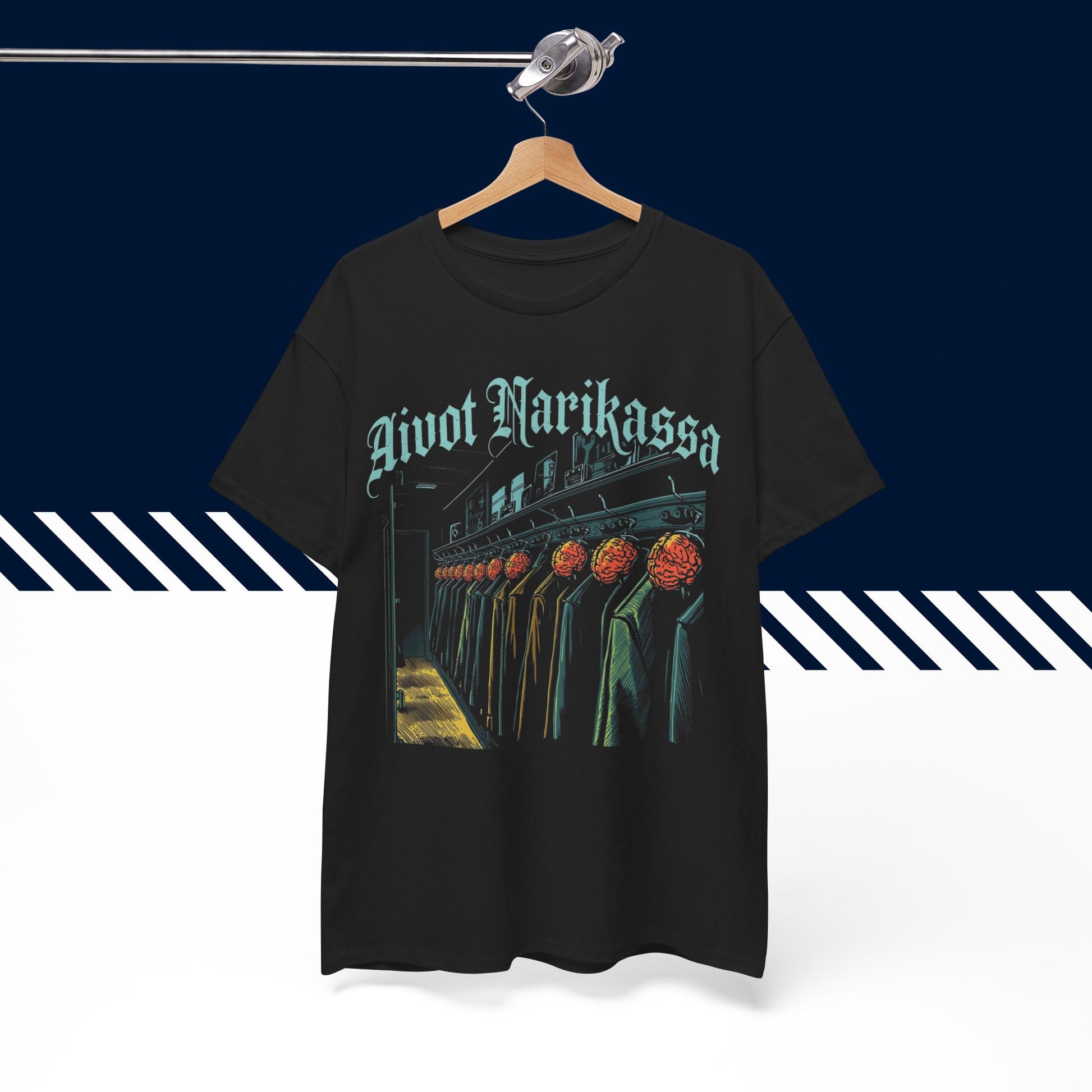 Musta 100% puuvillainen Aivot narikassa t-paita, hauskat paidat, henkarissa, unisex.