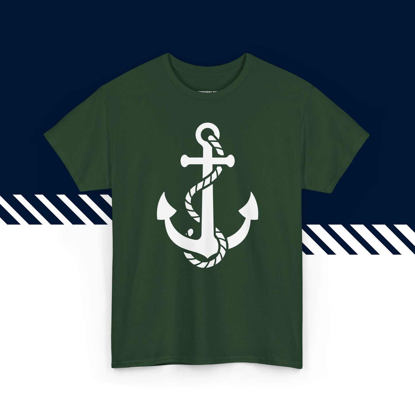 Tummanvihreä puuvillainen t-paita, hauskat printtipaidat, Ankkuri-kuvio, unisex-malli.