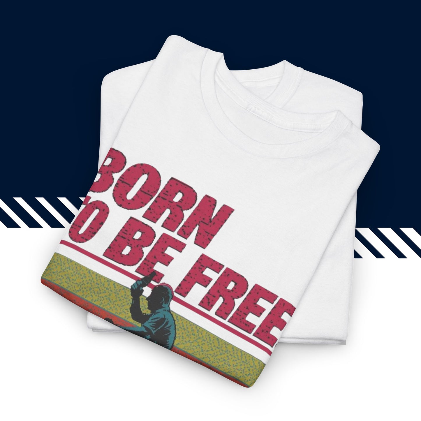 Valkoinen puuvillainen hauskat paidat Born to be free t-paita, taitettuna, 100% puuvilla.