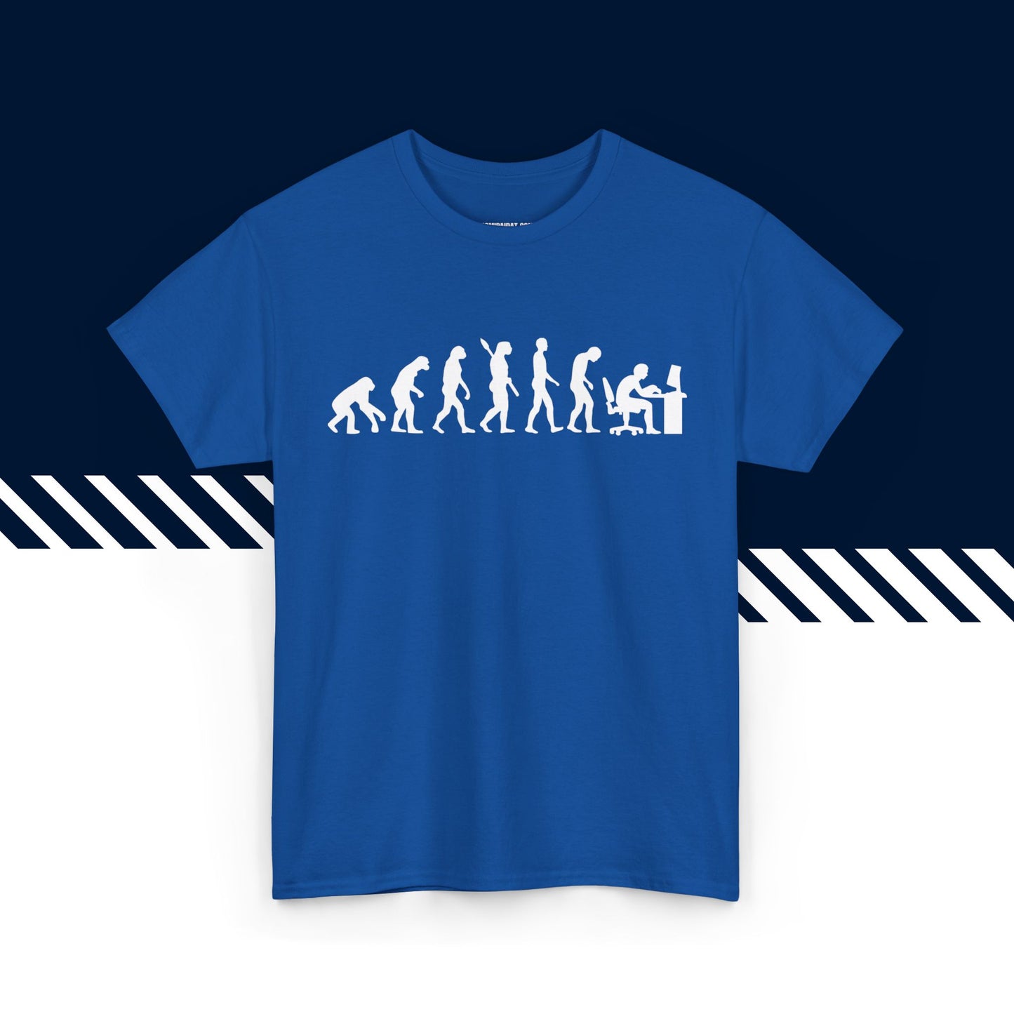 Sininen 100% puuvillainen t-paita, hauskat printtipaidat, Evoluutio-tekstipainatus, rento malli.
