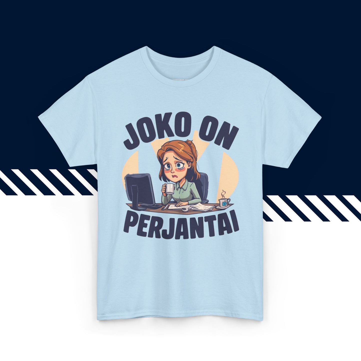 Vaaleansininen puuvillainen t-paita naisille, hauskat paidat, Joko on perjantai -tekstipainatus.