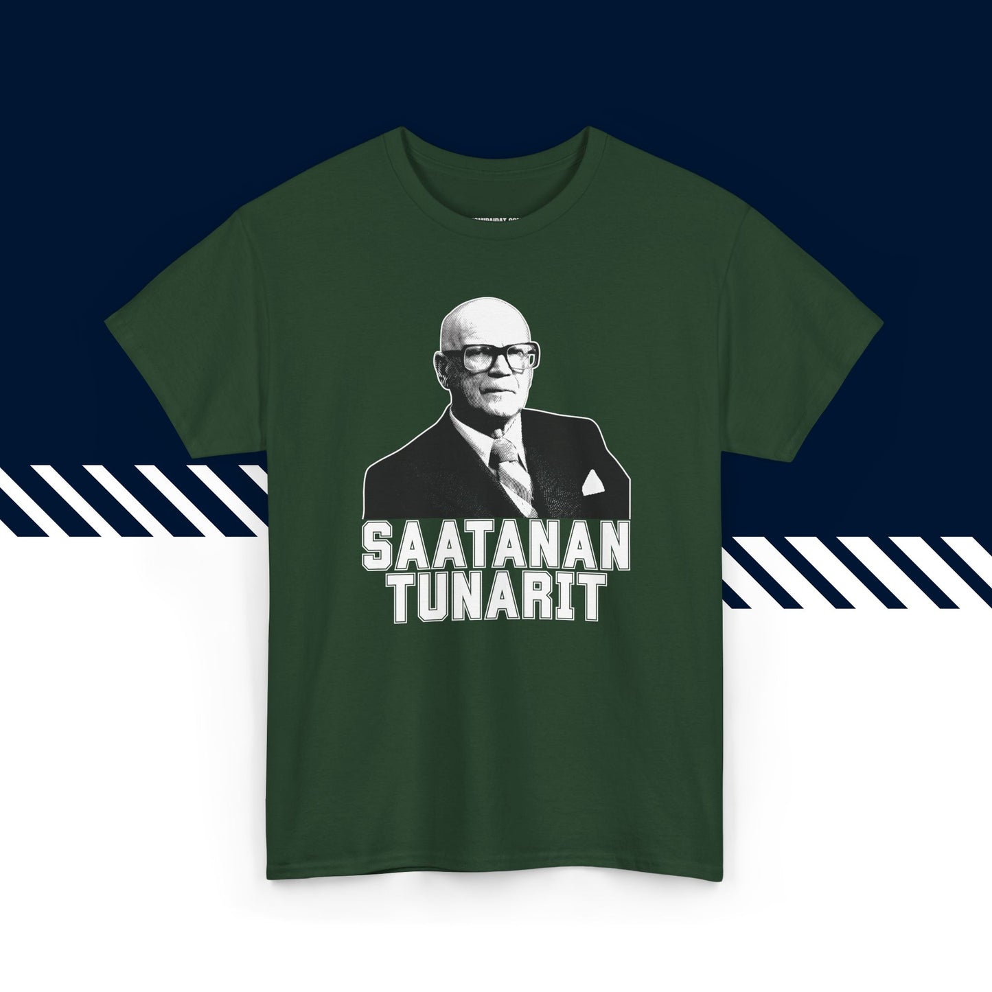 Tummanvihreä puuvillainen t-paita, hauskat teksti paidat, Saatanan tunarit -tekstipainatus, unisex-malli.