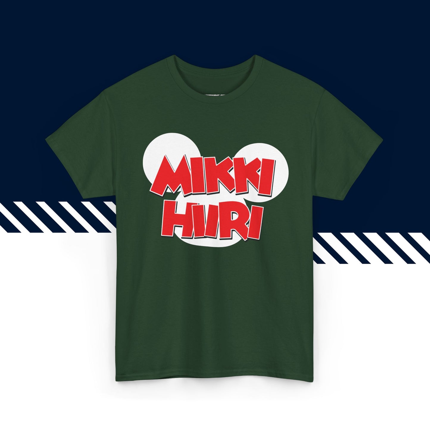 Tummanvihreä puuvillainen t-paita, hauskat teksti paidat, Mikki Hiiri -teksti ja kuvio, unisex-malli.