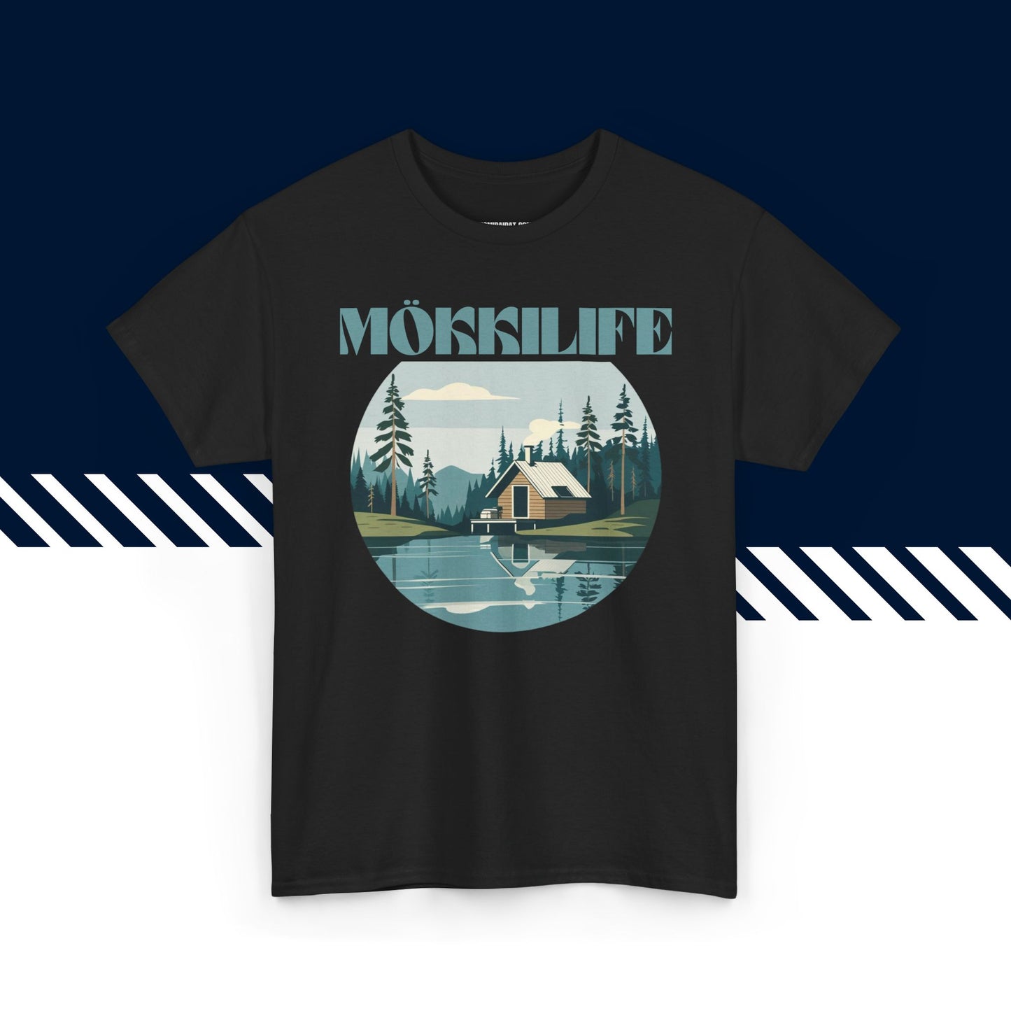 Musta 100% puuvillainen suomi paita, Mökkilife-tekstipainatus, hauskat t-paidat.