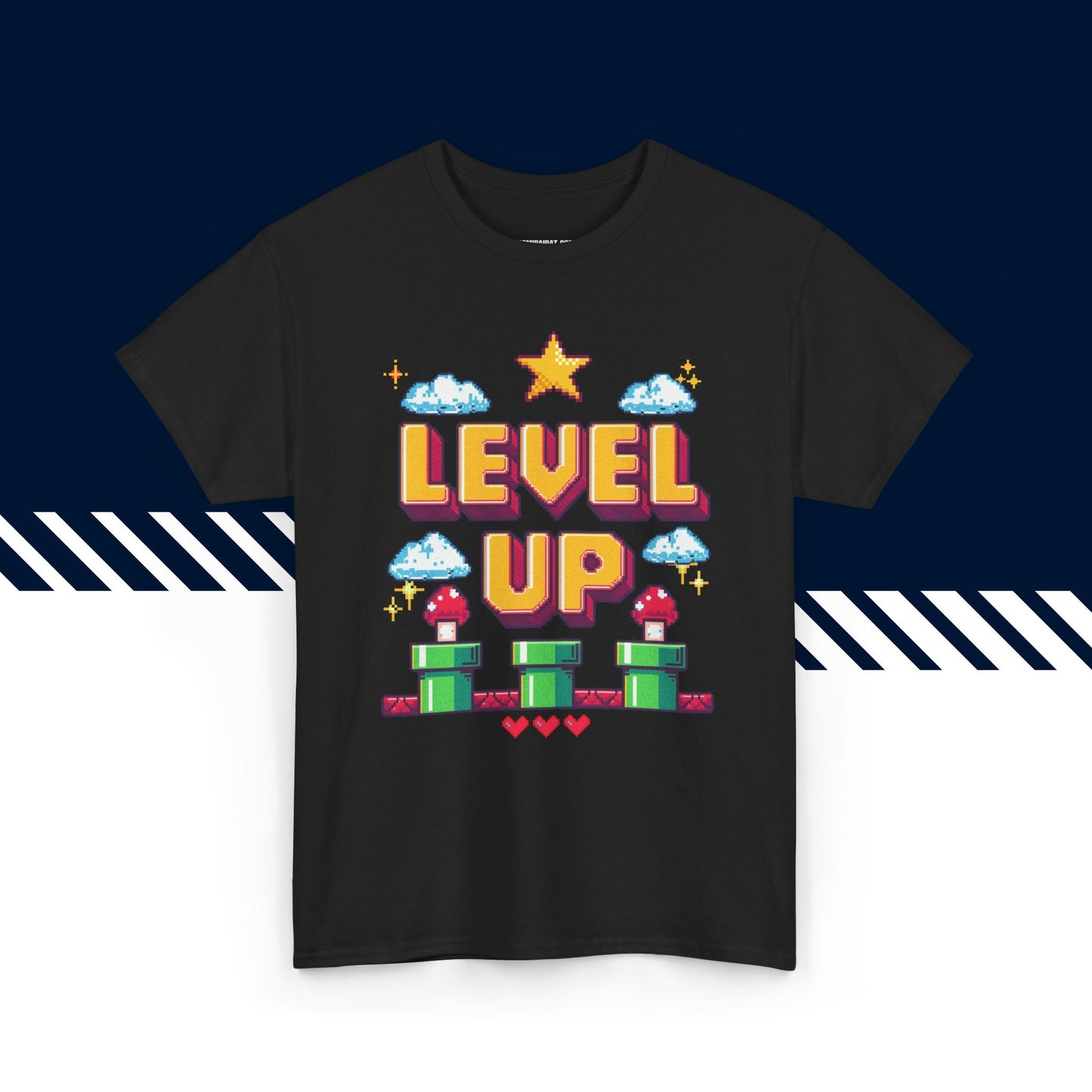 Musta 100% puuvillainen t-paita, hauskat paidat, Level Up -tekstipainatus, unisex-malli.