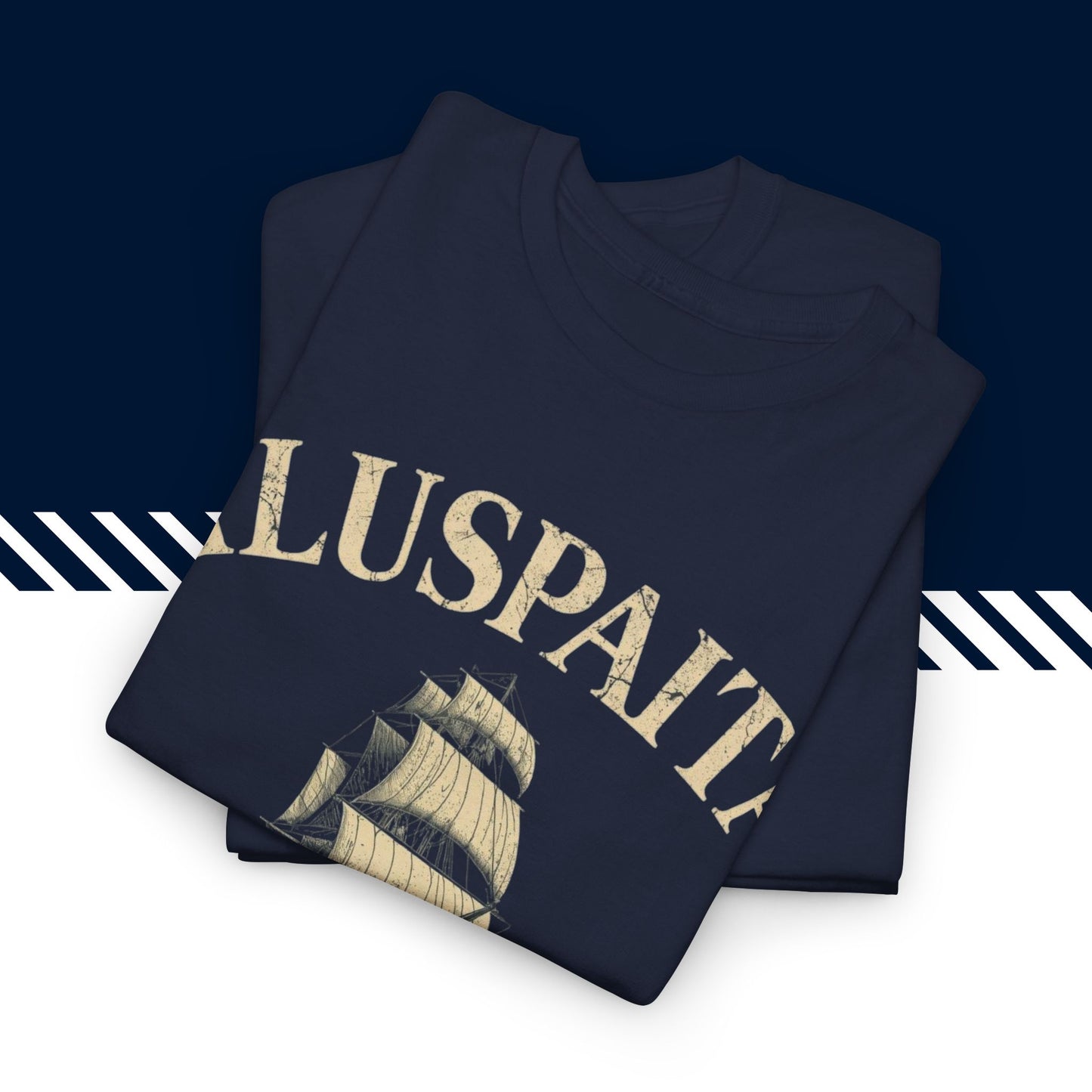 Tummansininen puuvillainen hauskat paidat Aluspaita t-paita, taitettuna, 100% puuvilla.