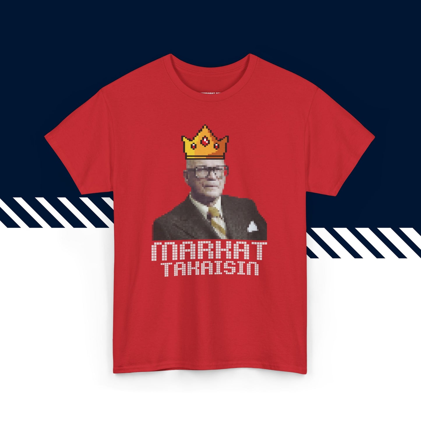 Punainen puuvillainen t-paita, hauskat printtipaidat, Pikselikekkonen-tekstipainatus, unisex-malli.