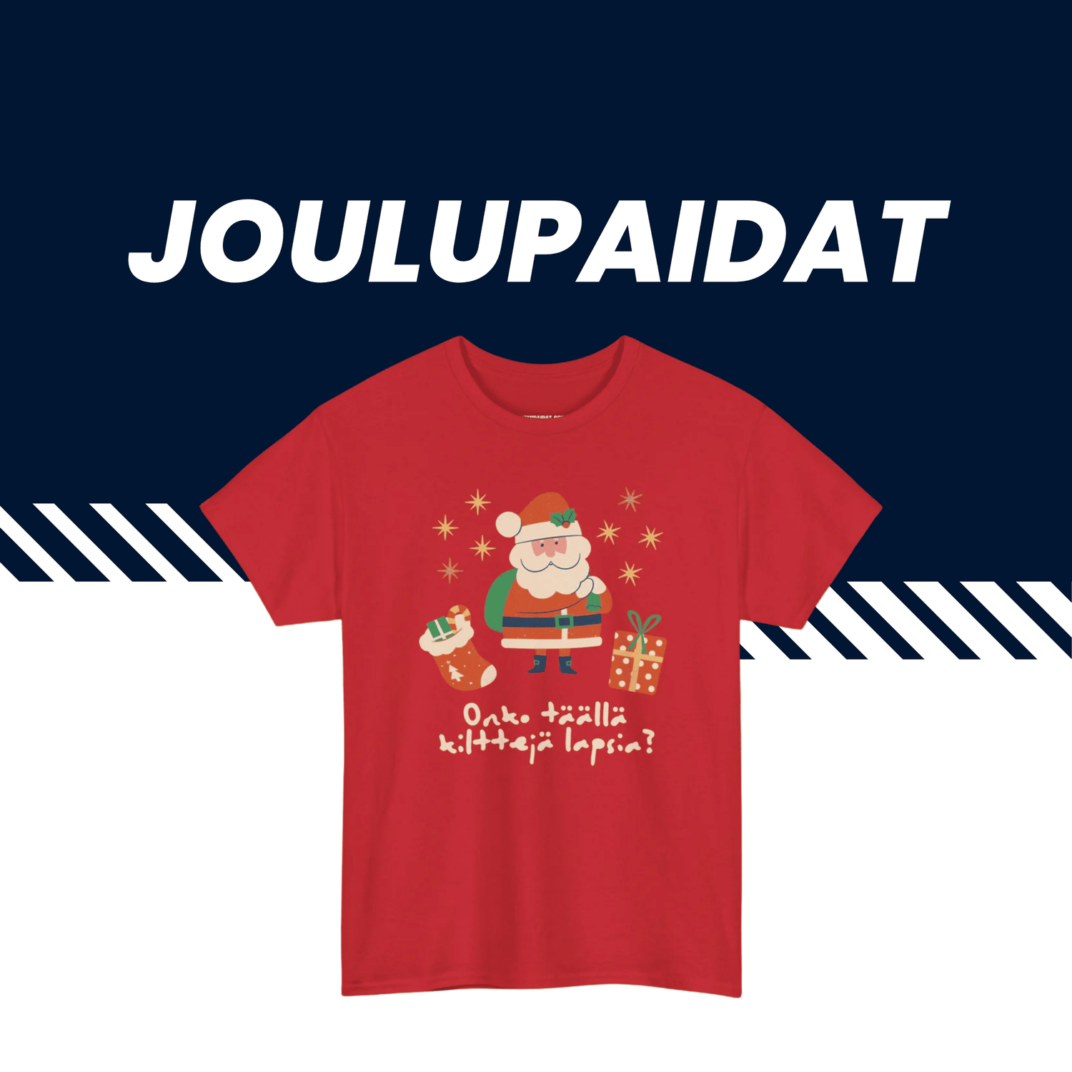 Suomipaidat.comin joulupaidat, unisex-mallit, värikkäät t-paidat, joulu lahjaksi.