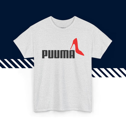Harmaa hauska paita, Puuma-kuvio, rento malli, suomi t-paidat.