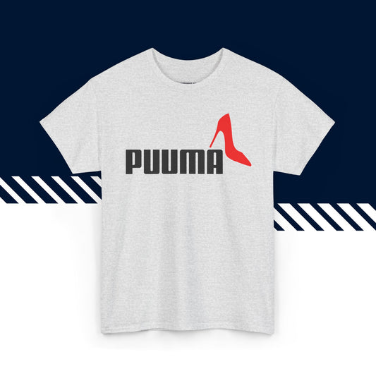 Harmaa hauska paita, Puuma-kuvio, rento malli, suomi t-paidat.